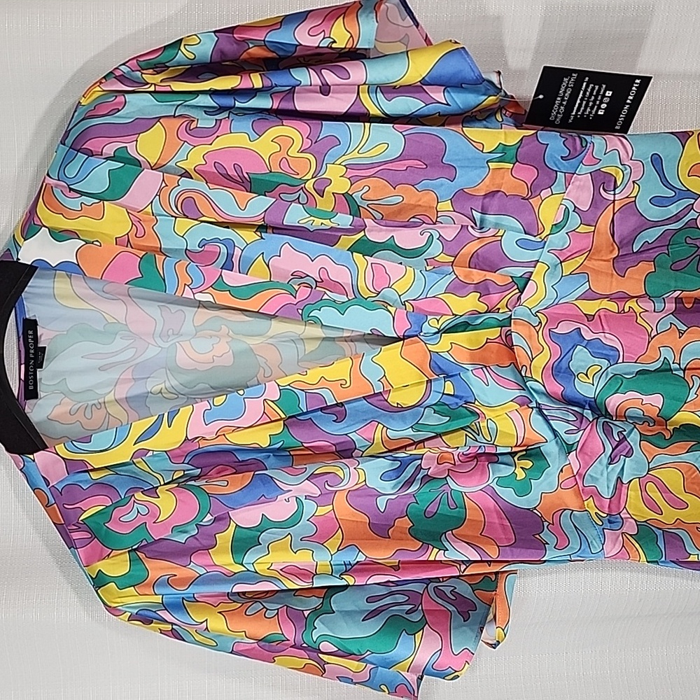 Boston Proper Abstract Sol Print V Neck Colorful Floral Maxi Dress. M - Picture 8 of 13